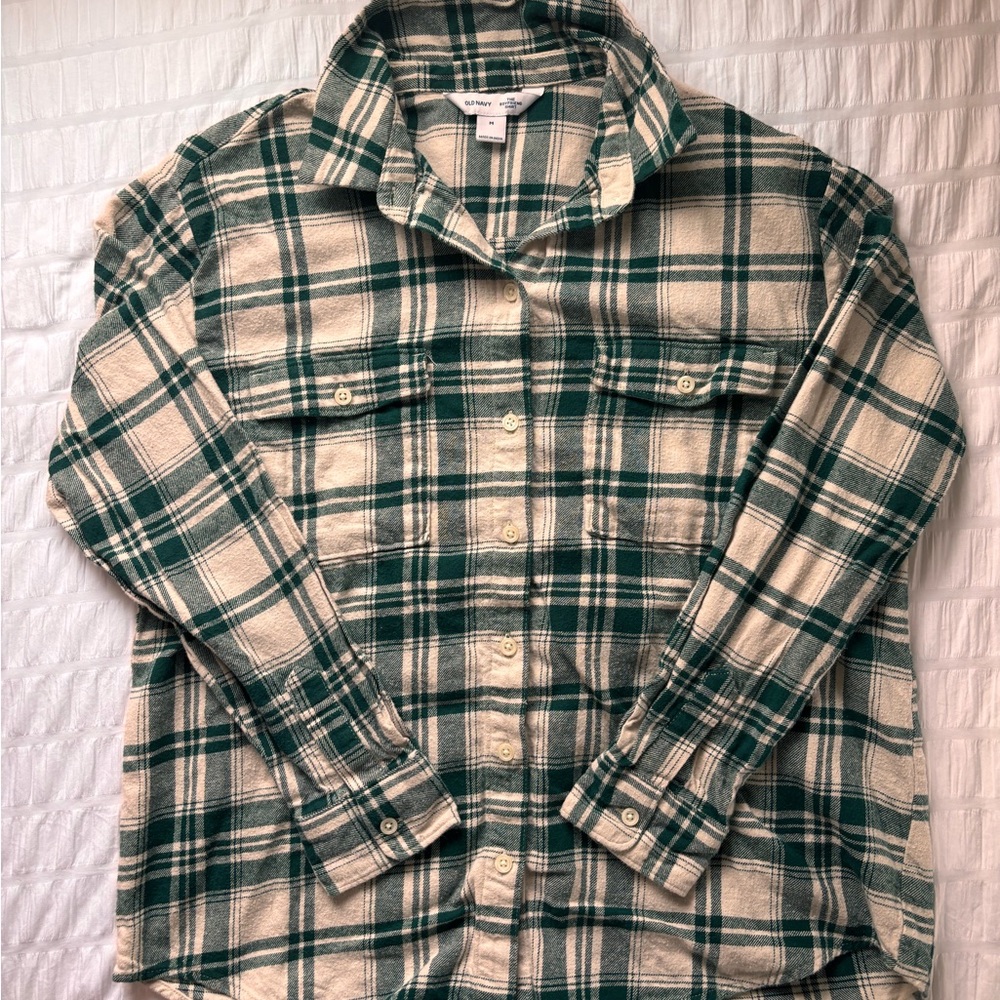 Old Navy Green and Cream Casual Button Down Shirt